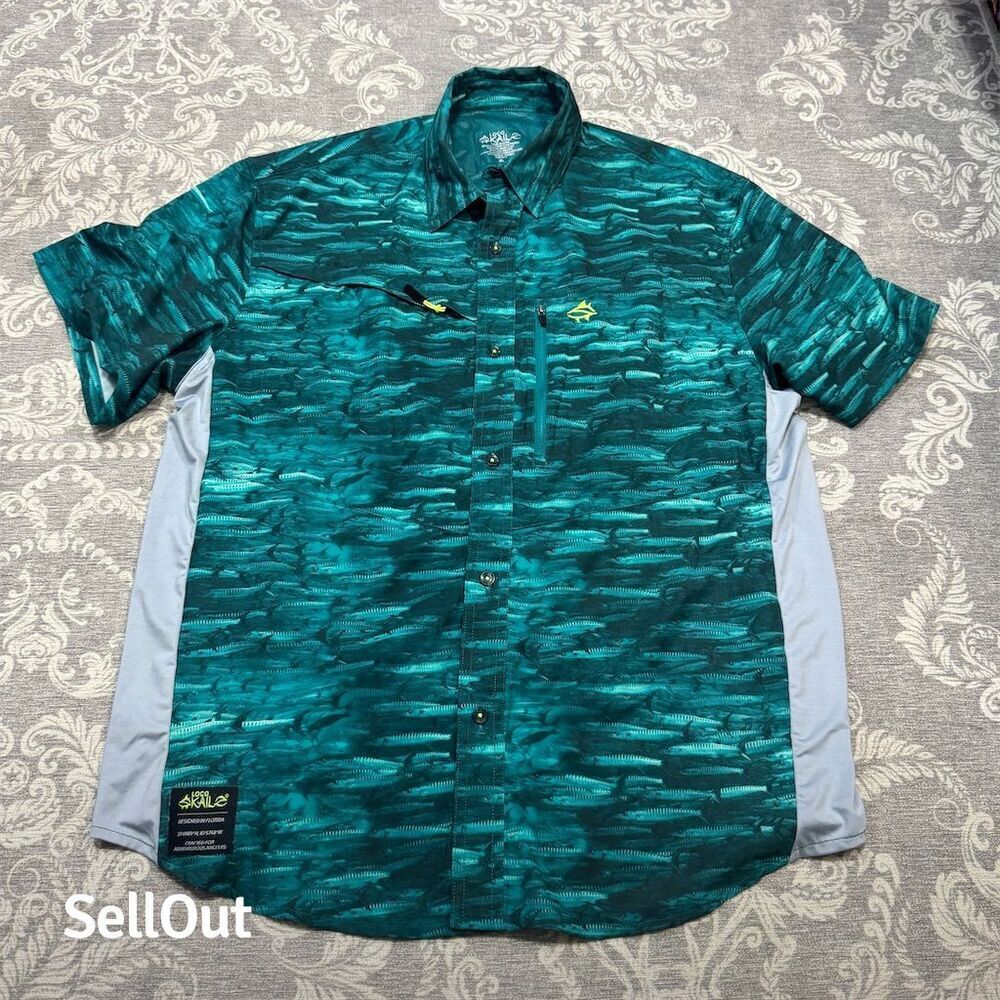 Loco Kaile Men's XL Green Graphic Print Fishing Shirt Short Sleeve